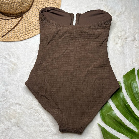 DKNY Bandeau Shirred One-Piece Brown Swimsuit NWOT - Picture 7 of 11